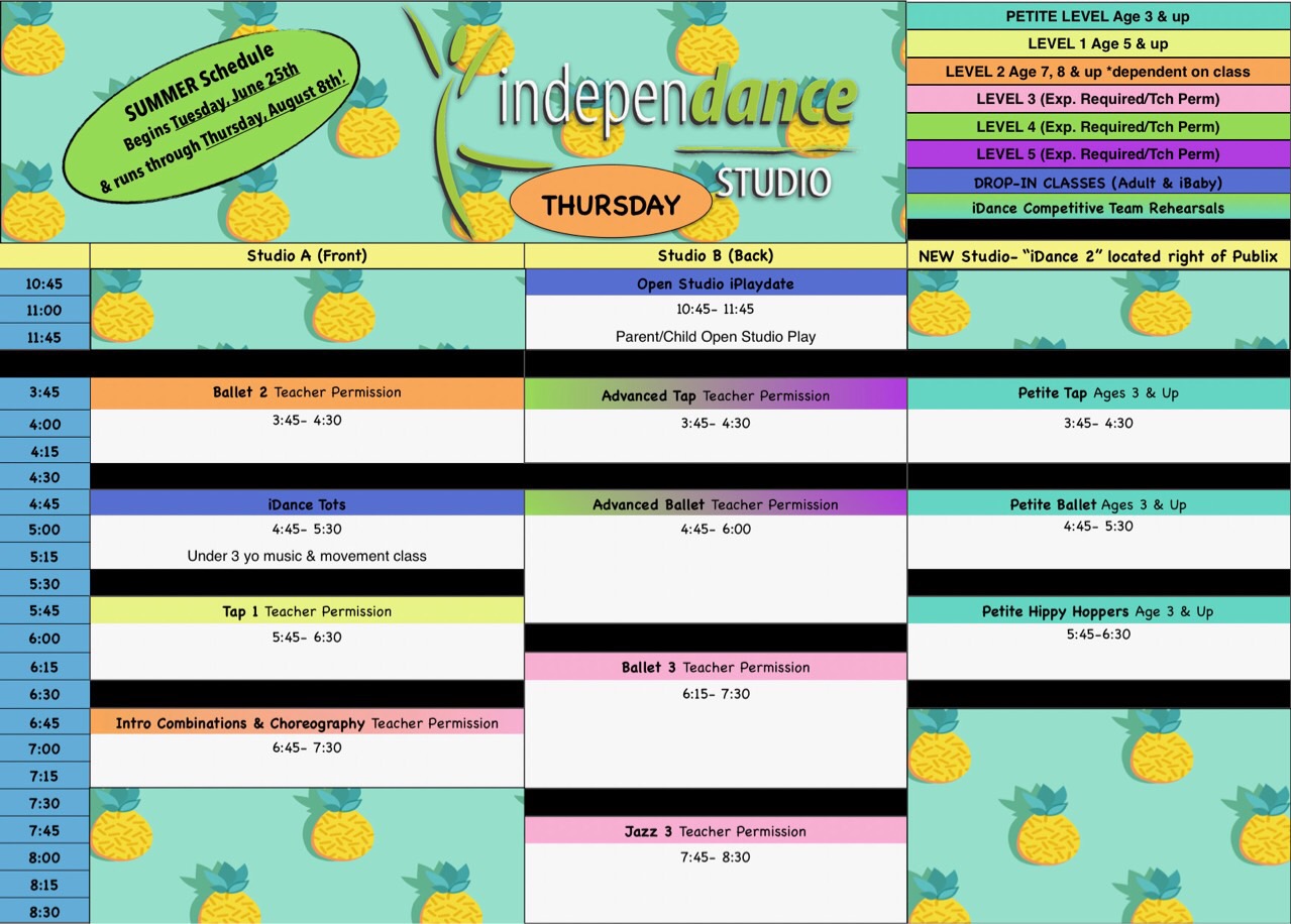 Summer Class Schedule – IndepenDANCE Studio