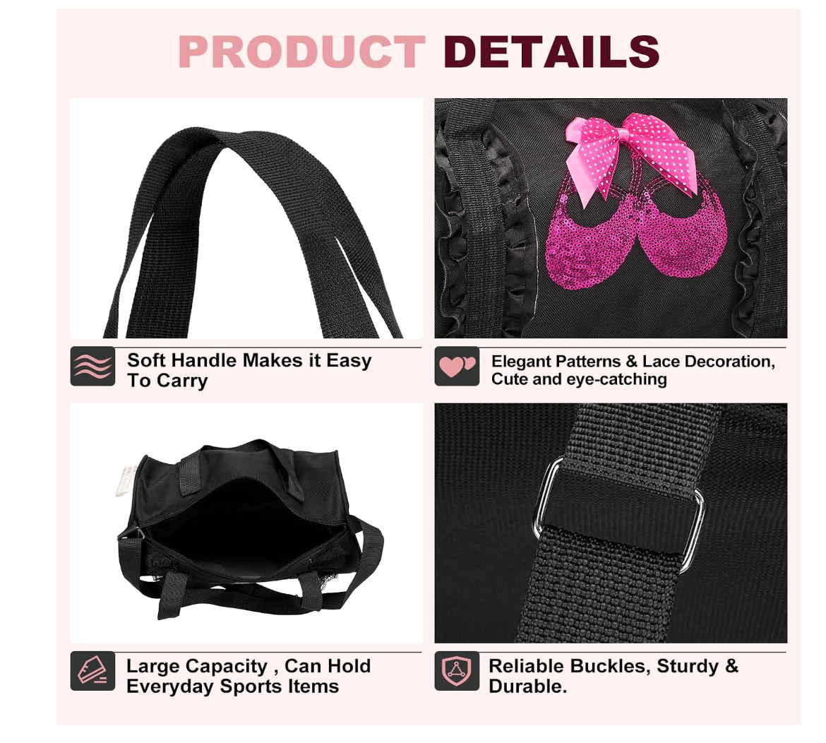 Pink Sequin Ballet Shoe Duffel Bag- Black
