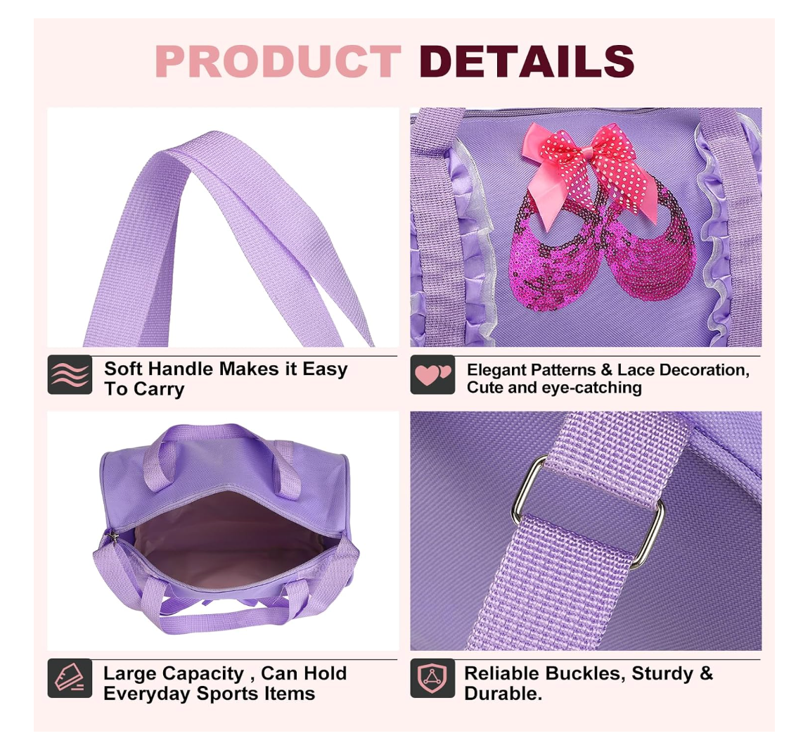 Pink Sequin Ballet Shoe Duffel Bag- Purple