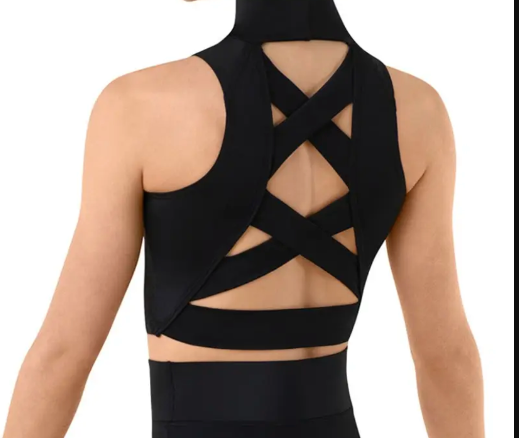 Crisscross Back Crop Top- Black