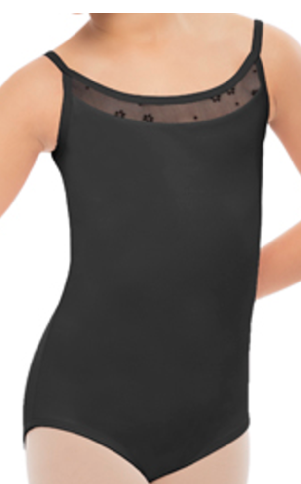 Floral Mesh Cami Leotard: Black