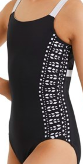 Laser Cut-Out Leotard: Black/White