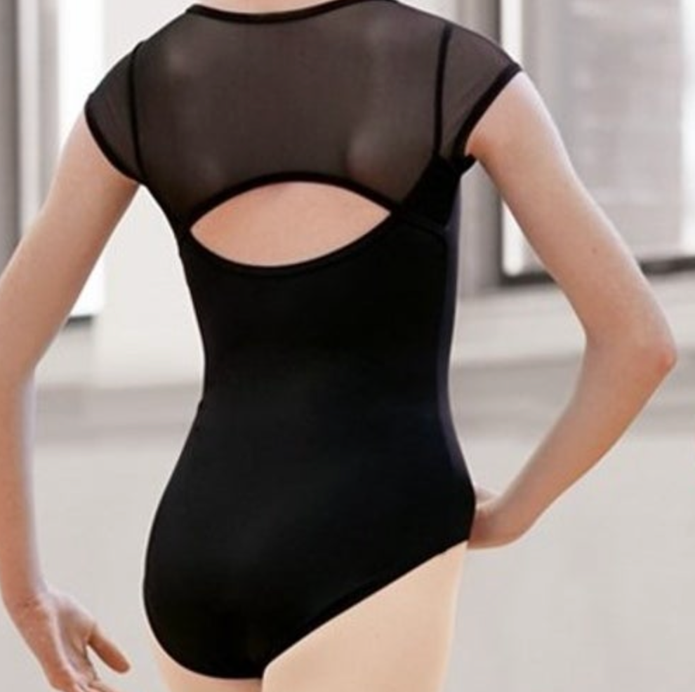 Mesh Cap Sleeve Circle Cutout Leotard: Black