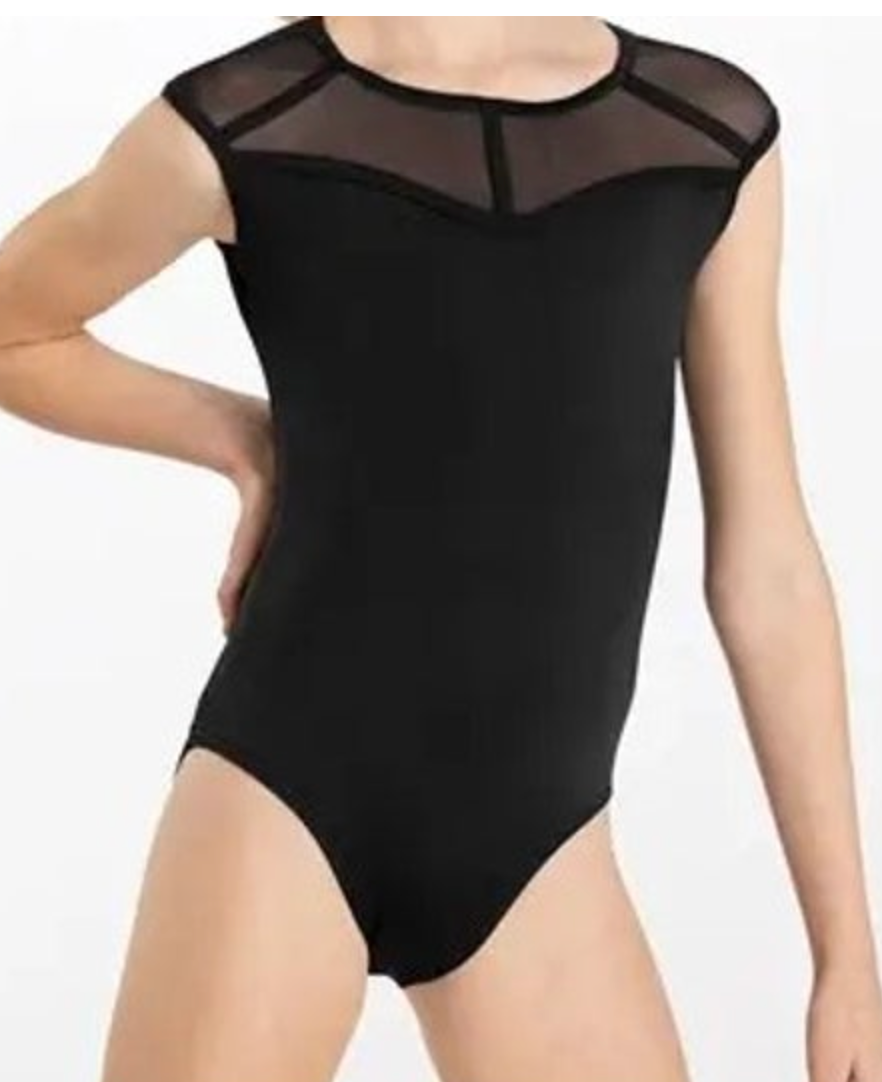 Mesh Line Neck Leotard: Black