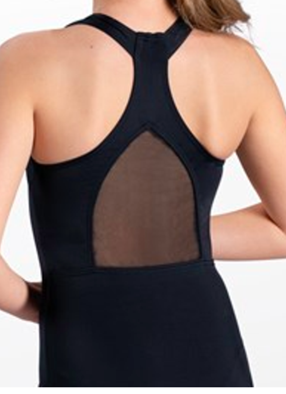 V-Neck Mesh Back Leotard: Black
