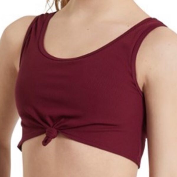 Rib Knit Knotted Bra Top-Burgundy