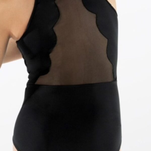 Mesh Scalloped Back Leotard-Black