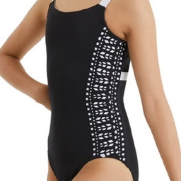 Laser Cutout Strappy Back Leotard-Black/White