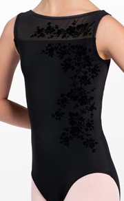 Velvet Floral Mesh Leotard-Black